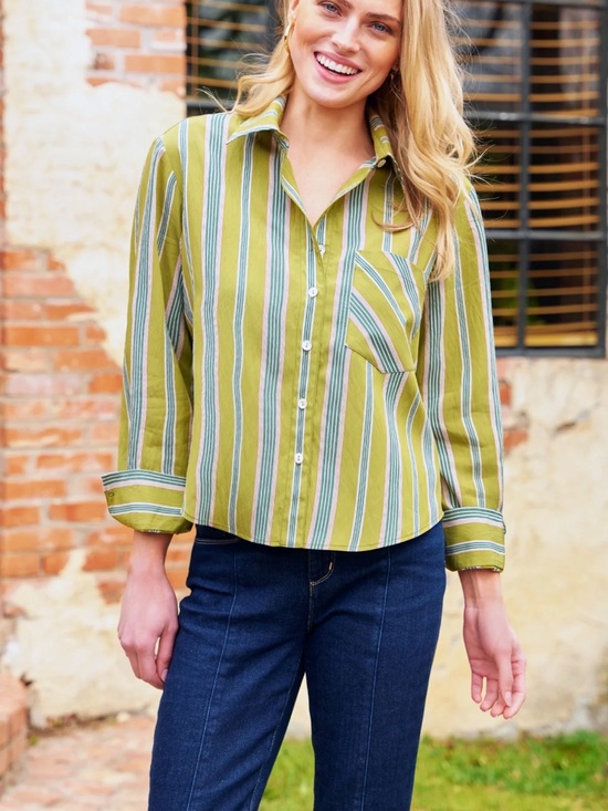 Finley Tops - Finley Striped Button-Front Shirt - Green